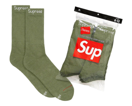 Supreme Hanes Crew Socks (4 Pack) Olive