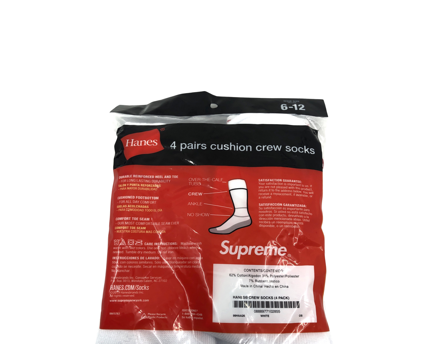 Supreme Hanes Crew Socks (4 Pack) White