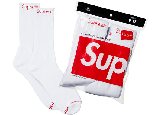 Supreme Hanes Crew Socks (4 Pack) White